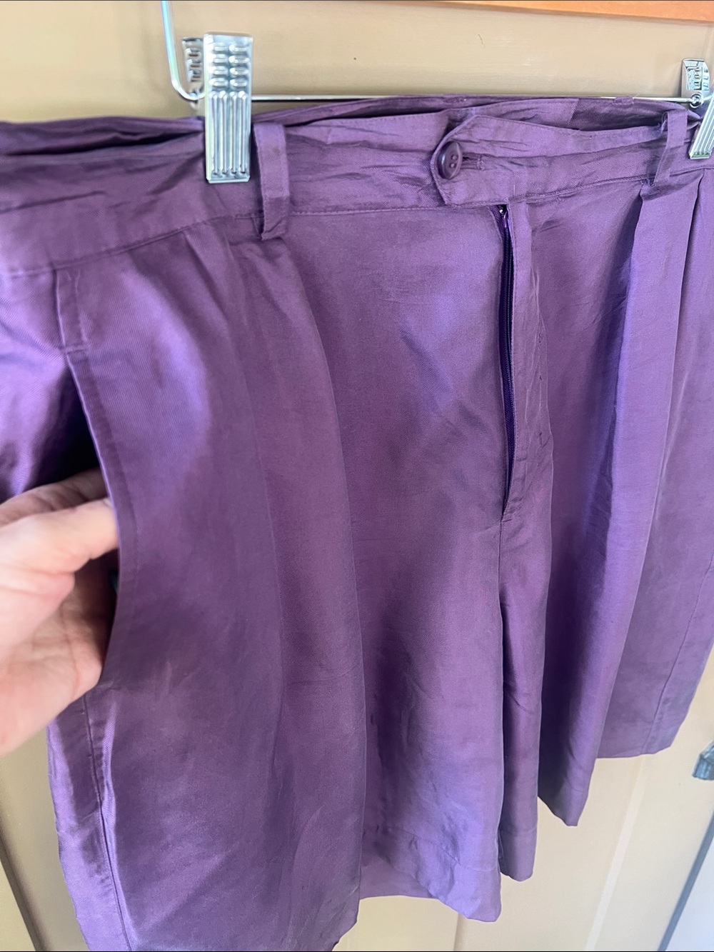 Beverly Hills Polo Club Silk Purple Pleated Front Shorts XL Preppy Vtg - Picture 2 of 7